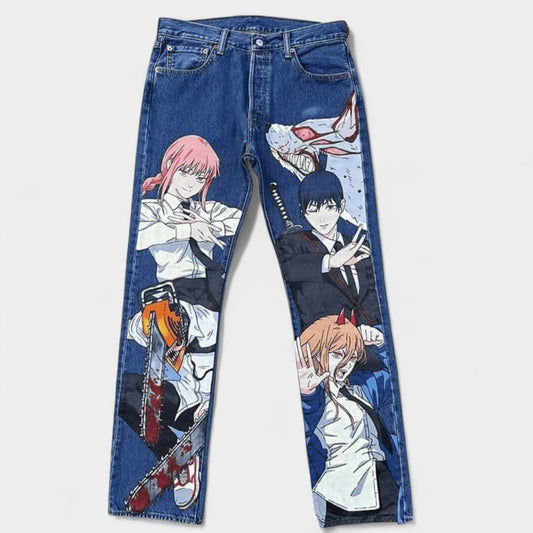 Jeans Desenho A Mão Chainsaw Man